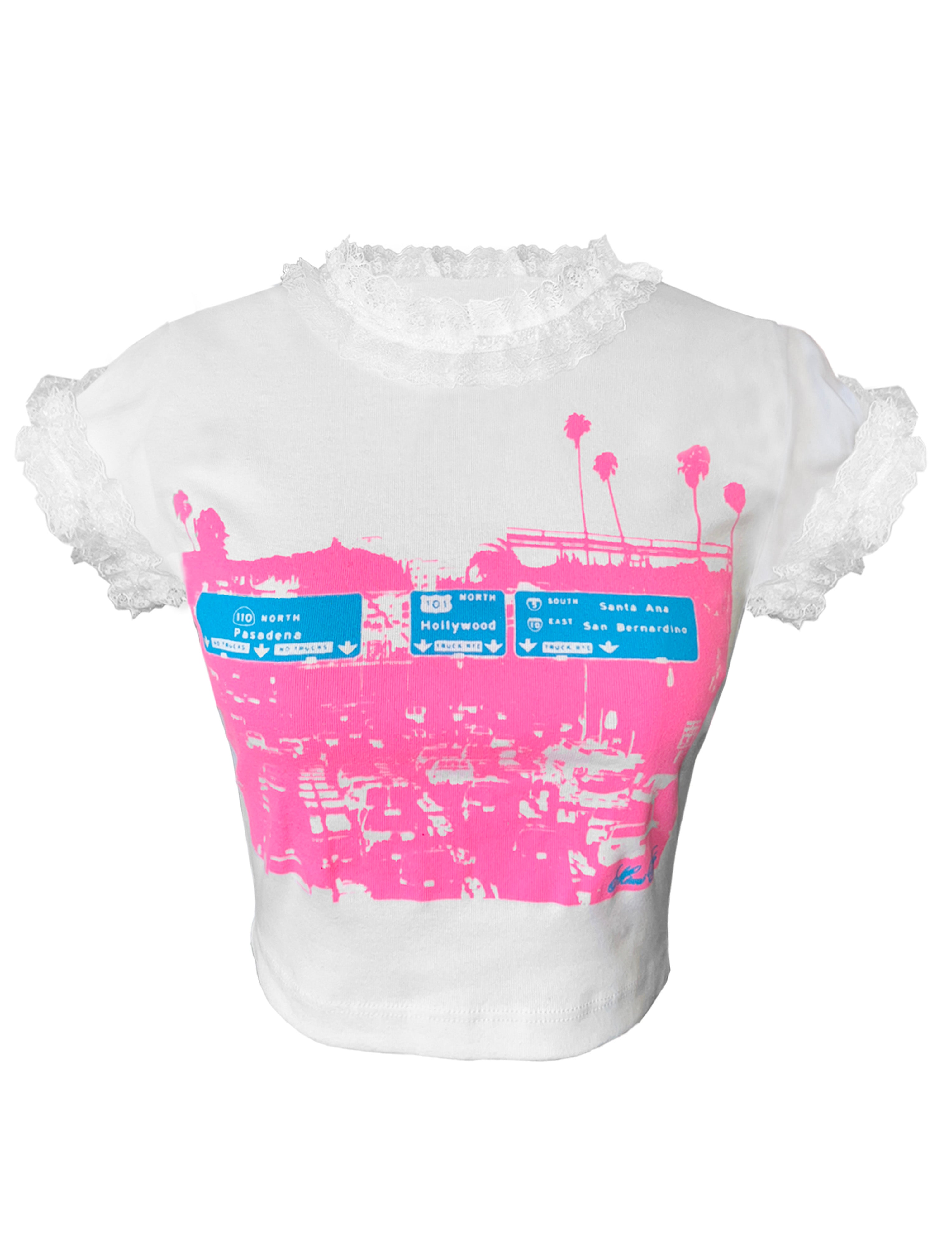 LA Freeway Baby T-Shirt (White, Fluorescent Pink & Blue) – Mimi Wade